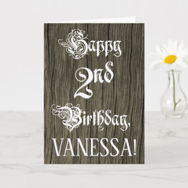 Tarjeta 2.º Cumpleaños: Elegante texto de fantasía; aparie (Planta pequeña)