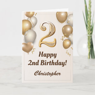 Tarjeta 2.º cumpleaños Globos de oro y cumpleaños de Confe