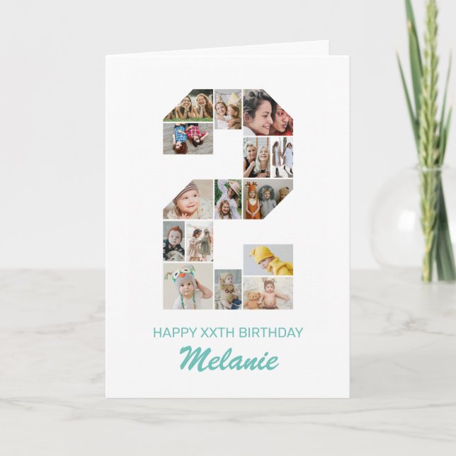 Tarjeta 2.º cumpleaños número 2 Collage de fotos personali (Anverso)