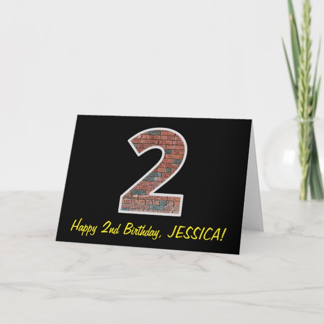 Tarjeta 2.º cumpleaños - Patrón de pared de ladrillo "2" c (Anverso)