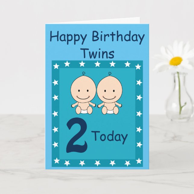 Tarjeta 2.º Cumpleaños Twin Boys (Planta pequeña)