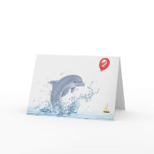 2.º delfín de cumpleaños con globo rojo