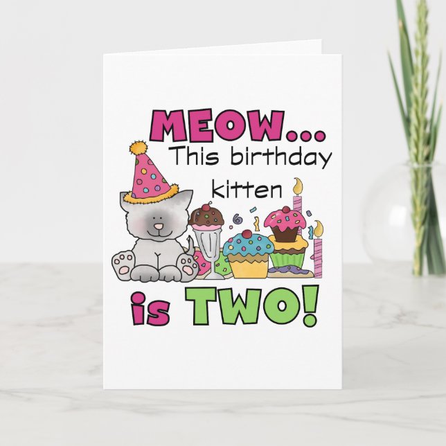 Tarjeta 2.º gatito de cumpleaños camisetas y regalos (Anverso)