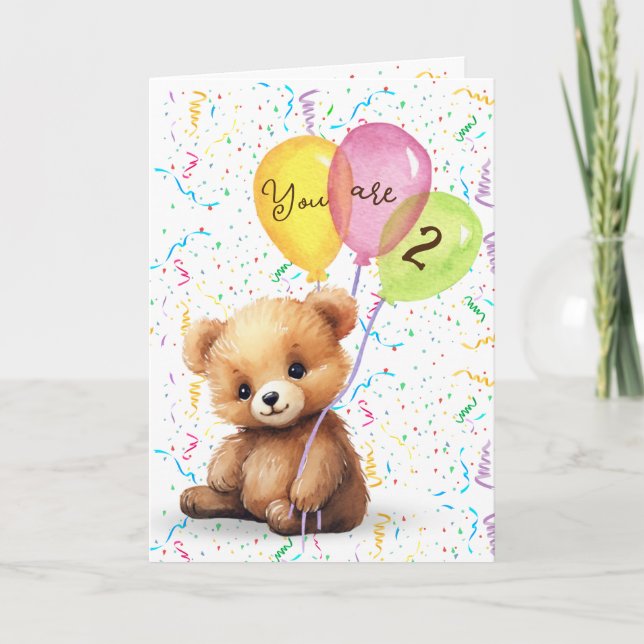 Tarjeta 2.º Oso De Cumpleaños Con Globos (Anverso)