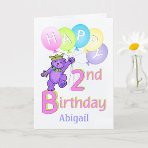 Tarjeta 2.º oso princesa de cumpleaños, nombre personaliza