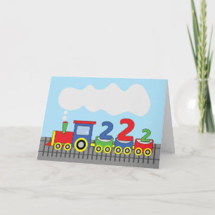 Tarjeta 2.º tren colorido de cumpleaños en la pista