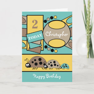 Tarjeta 2 años de edad cualquier ladybirds turquesa marrón