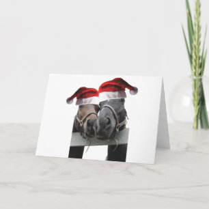 Tarjeta 2 caballos con sombreros de Santa Claus