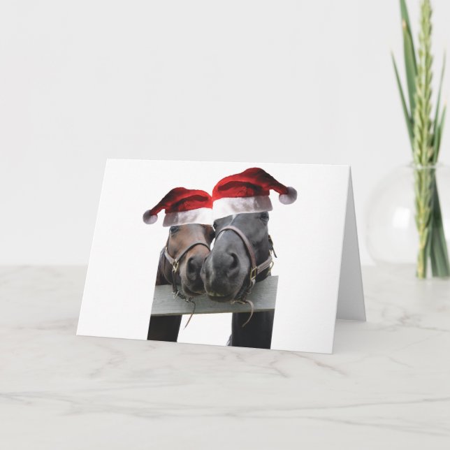 Tarjeta 2 caballos con sombreros de Santa Claus (Anverso)