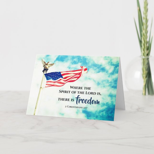 Tarjeta 2 Corinthians 3:17 Hay bandera de Freedom USA (Anverso)