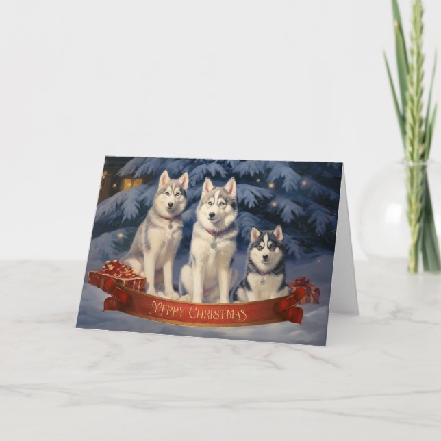 Tarjeta 2 de Navidades Husky Siberiano (Anverso)