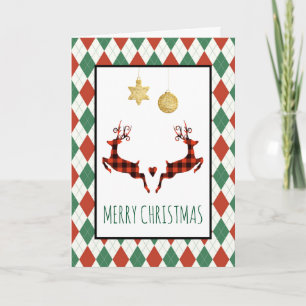 Tarjeta 2 Navidades de ciervos saltando vacaciones de esti