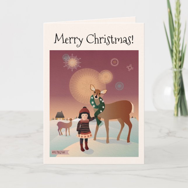 Tarjeta 2 Niña pequeña con arte original del venado ©️ for (Anverso)