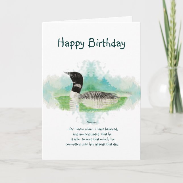 Tarjeta 2 Timothy 1:12 Escritura Cristiana Cumpleaños Blan (Anverso)