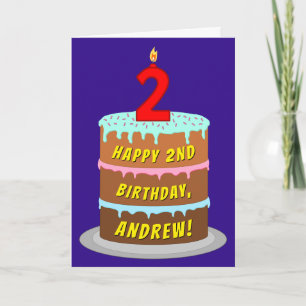 Tarjeta 2do Cumpleaños: Pastel Divertido y Vela + Nombre P