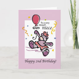 Tarjeta 2do globo del oso del cumpleaños de la sobrina
