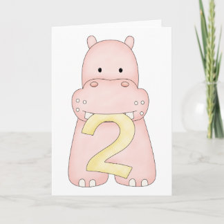 Tarjeta 2do Hipopótamo del cumpleaños (rosa)