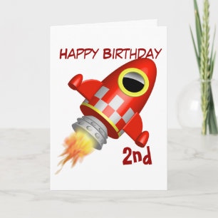 Tarjeta 2do tema de la nave de Rocket del feliz cumpleaños