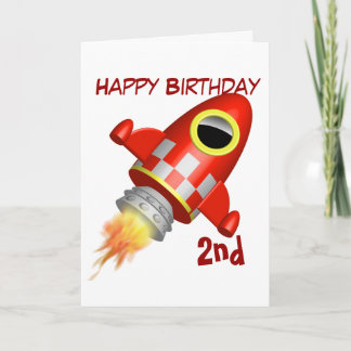 Tarjeta 2do tema de la nave de Rocket del feliz cumpleaños