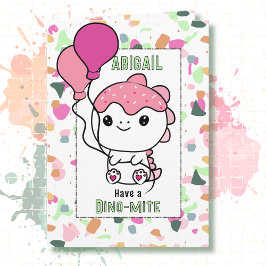 Tarjeta 2nd Birthday Girl Dinosaur Cartoon Adorable