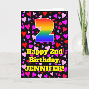 Tarjeta 2nd Birthday: Loving Hearts Pattern, Rainbow # 2
