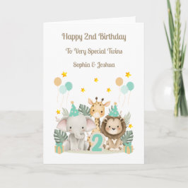 Tarjeta 2nd Birthday Safari Animals Twin Birthday Card