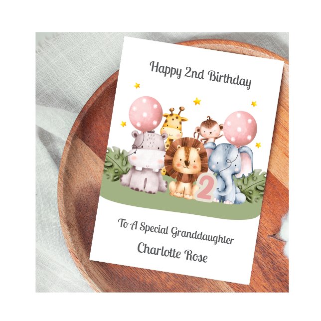 Tarjeta 2nd Birthday Safari Leaf Animals Card (Subido por el creador)