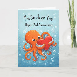 Tarjeta 2nd wedding anniversary Octupus lover