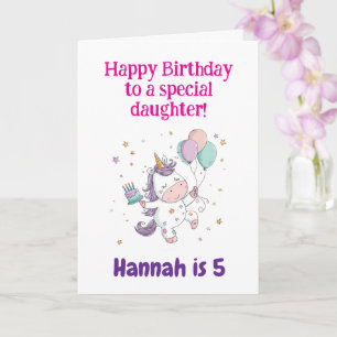 Tarjeta 3º, 4º, 5º, 6º Cumpleaños Hija, Unicornio,