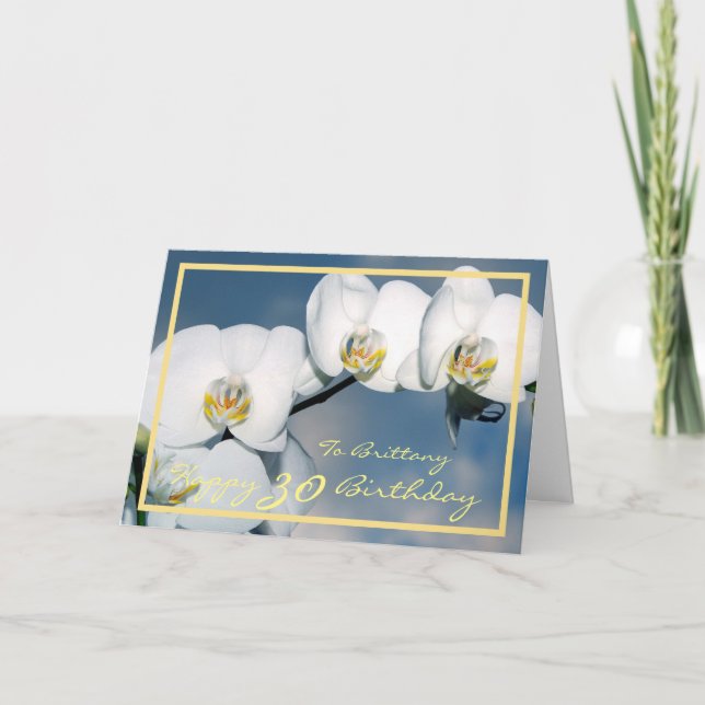 Tarjeta 30.ª Británica Orquídeas Blancas Moderno Marco Dor (Anverso)
