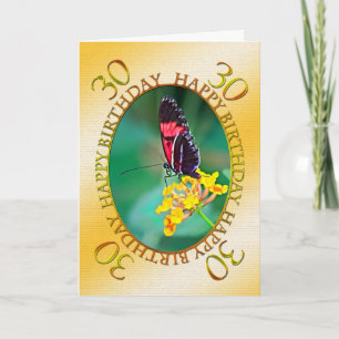 Tarjeta 30.ª carta de cumpleaños de mariposa y flor