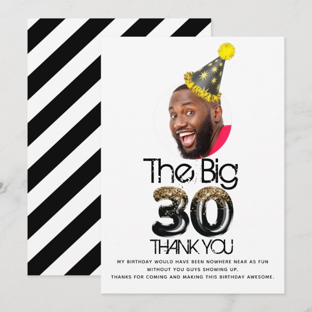 Tarjeta 30.ª foto de cumpleaños personalizada Gracias (Anverso / Reverso)
