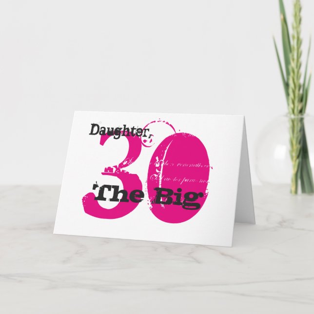 Tarjeta 30.ª hija de cumpleaños, texto negro y rosa, blanc (Anverso)