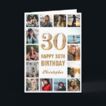 Tarjeta 30.º Collage de fotos blanco y oro feliz cumpleaño<br><div class="desc">30.ª tarjeta de cumpleaños de oro y Collage de fotos blanco. Para una mayor personalización,  haga clic en el botón "Personalizar" y utilice nuestra herramienta de diseño para modificar esta plantilla.</div>