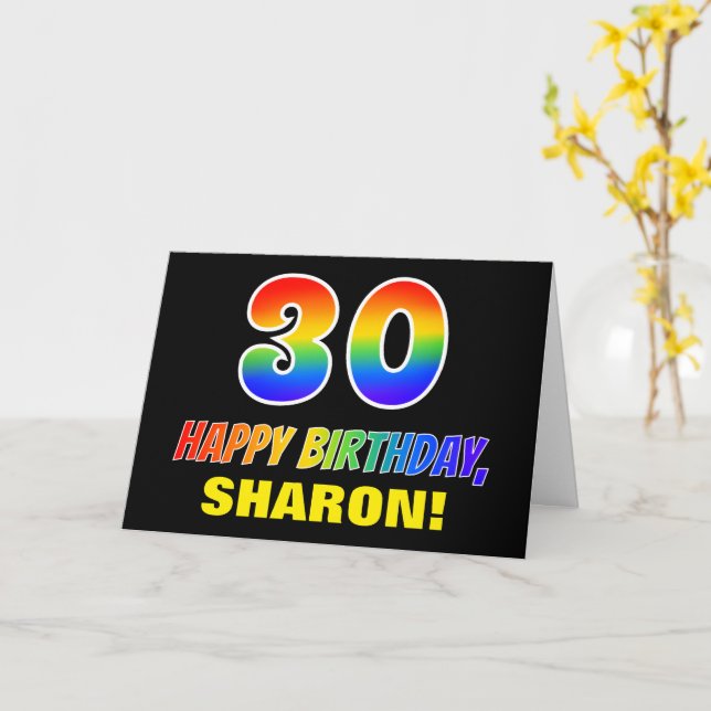 Tarjeta 30.º cumpleaños: audaz, divertido, simple, arcoiri (flor amarilla)