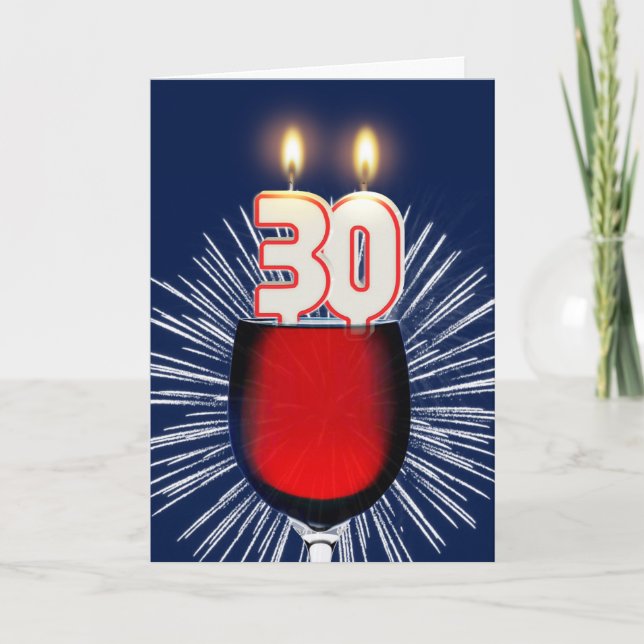 Tarjeta 30.º cumpleaños con vino y velas (Anverso)