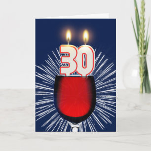 Tarjeta 30.º cumpleaños con vino y velas