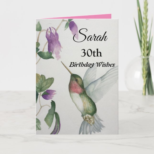 Tarjeta 30.º cumpleaños Deseos Colibrí (Anverso)