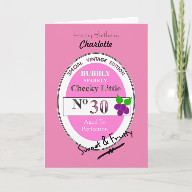 Tarjeta 30.º cumpleaños divertido vino personalizado (Anverso)