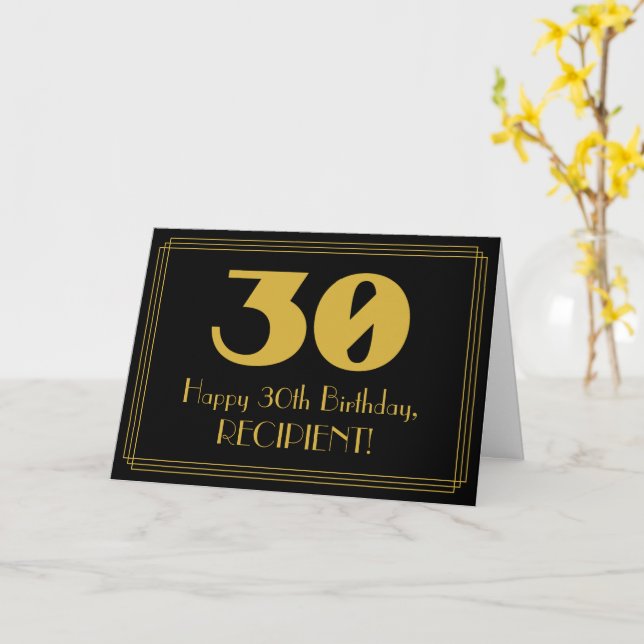 Tarjeta 30.º cumpleaños: El estilo Art Decó inspirado "30" (flor amarilla)