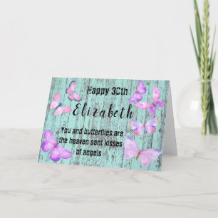 Tarjeta 30.º cumpleaños Mariposa color de agua rosa azul