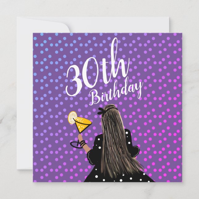 Tarjeta 30.º cumpleaños Mujer Cocktail Belleza de moda (Anverso)
