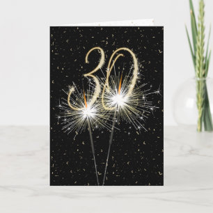 Tarjeta 30.º cumpleaños Sparkler sobre negro