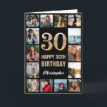 Tarjeta 30.º feliz cumpleaños Collage de fotos negro y oro<br><div class="desc">30.ª tarjeta de cumpleaños feliz de cumpleaños de Collage de fotos negro y oro. Para una mayor personalización,  haga clic en el botón "Personalizar" y utilice nuestra herramienta de diseño para modificar esta plantilla.</div>