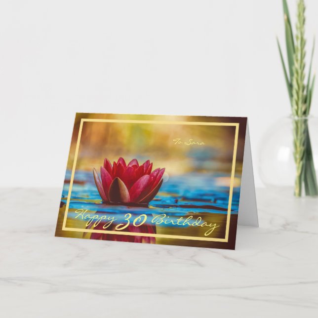 Tarjeta 30.º Marco Dorado Elegante Del Lirio De Agua Roja  (Anverso)
