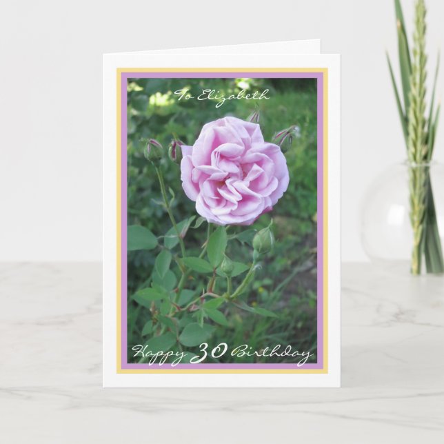 Tarjeta 30.º Marco dorado moderno Rosa Elizabeth Purple (Anverso)