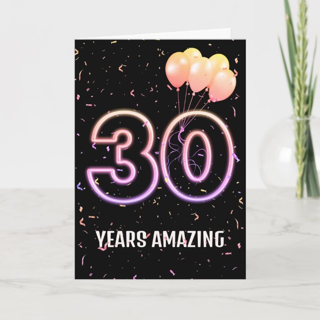 Tarjeta 30.º natalicio globos y confetti (Anverso)