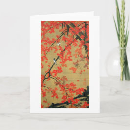 Tarjeta 30. 紅葉小禽図, arce y pequeños pájaros, Jakuchū del 若冲