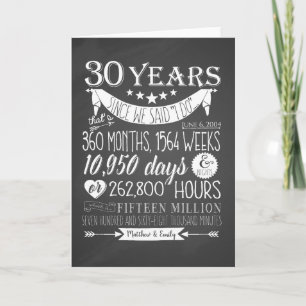Tarjeta 30° aniversario boda, pizarra, 30 años