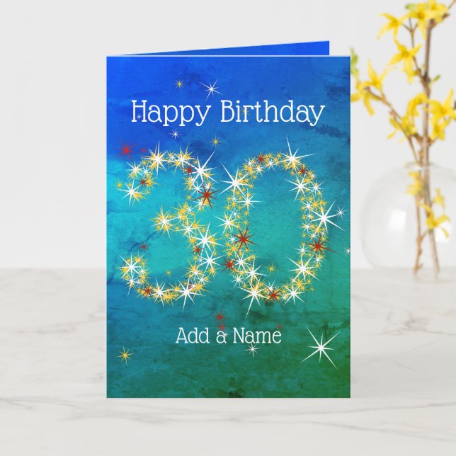 Tarjeta 30 Aniversario - Estrella Números - Verde Azul - E (flor amarilla)